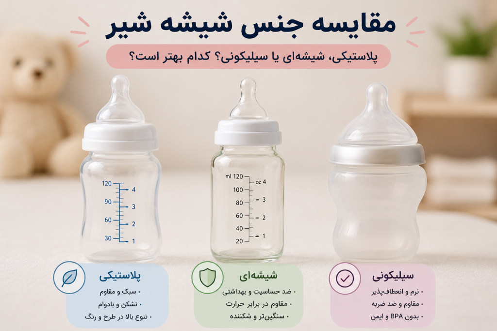 مقایسه شیشه شیر پلاستیکی شیشه ای و سیلیکونی نوزاد